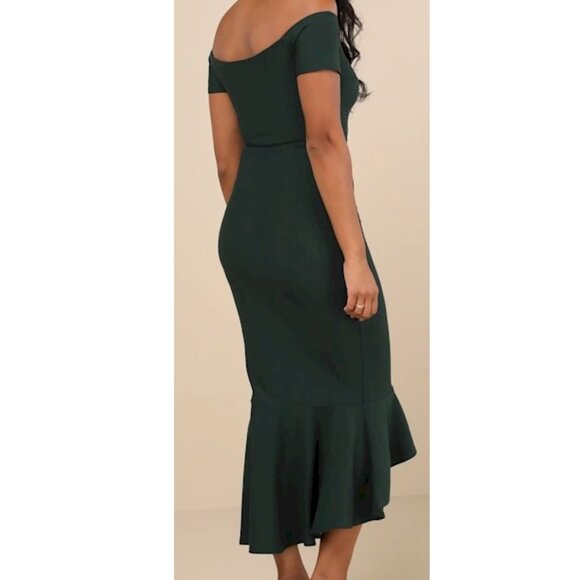 Lulus How Much I Care Dark Green Off-the-Shoulder Midi Dress Size XL NWOT - Picture 6 of 8